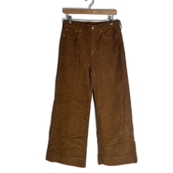 J.Crew Pants Womens 28P Petite Brown Corduroy Wide Leg Cropped Cuffed 5-Pocket - Picture 1 of 9